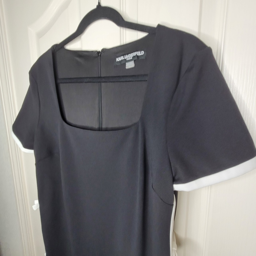Karl Lagerfeld Paris Womens Black Bow Trim Scuba Crepe Sheath Dress Size 12 Chic - Picture 4 of 12